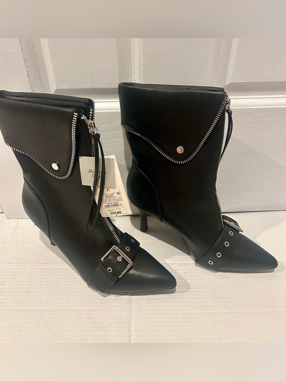 a new day Black Pointed Toe Ankle Boots with Buckle & Zip Trim